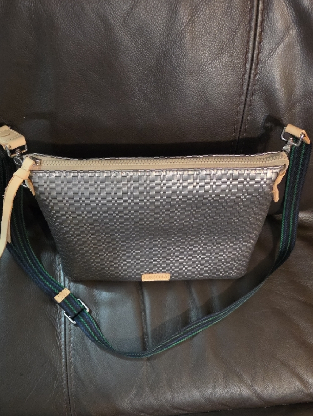 Consuela Metallic Woven Crossbody with Striped Strap - Picture 2 of 7